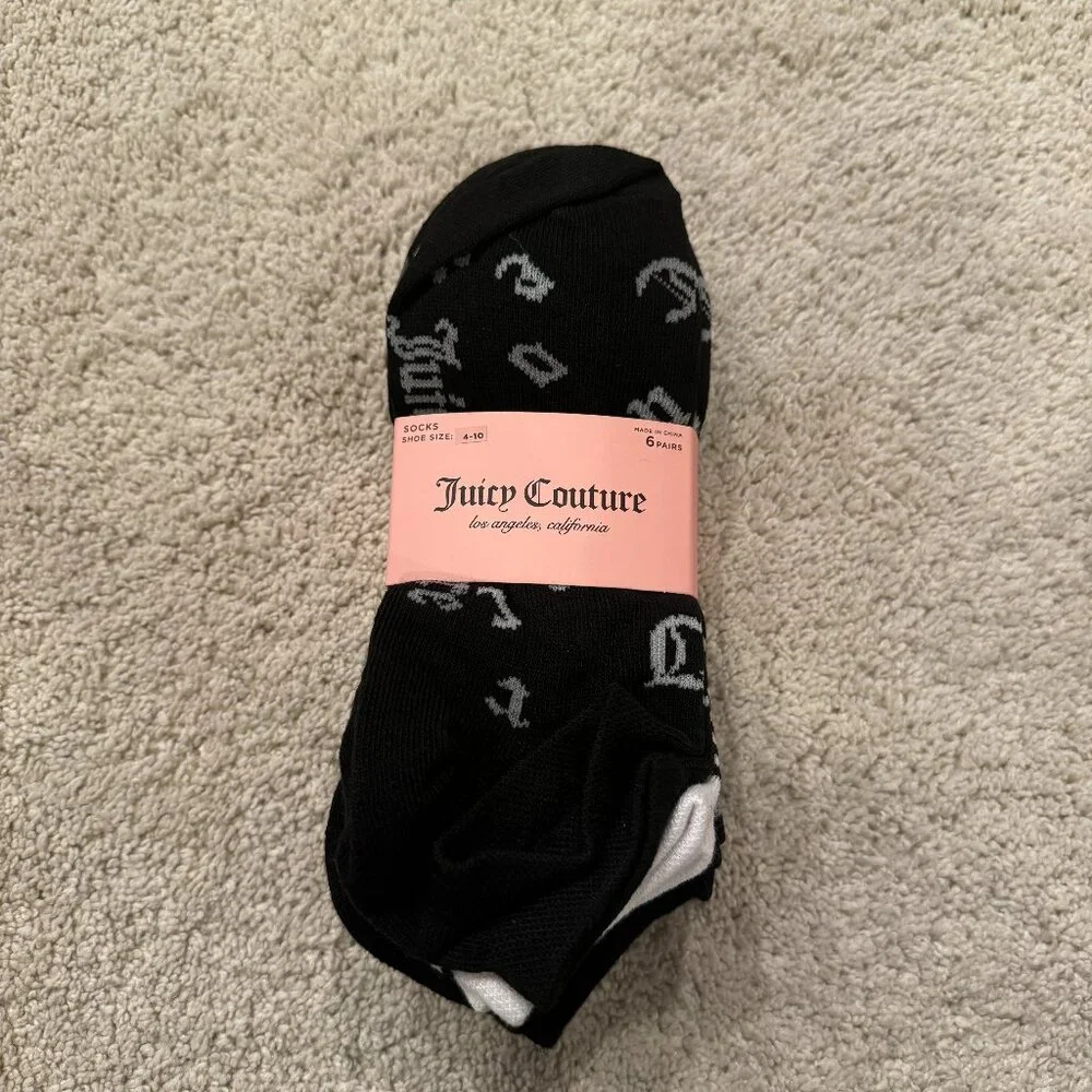 Juicy Couture 6‎ pack Socks Multipack Women's, Shoe Size 4-10 Black White